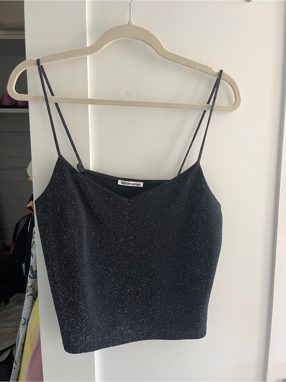 Reformation Black Glitter Spaghetti-Strap Cami